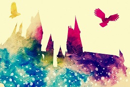 hogwarts watercolor with owls