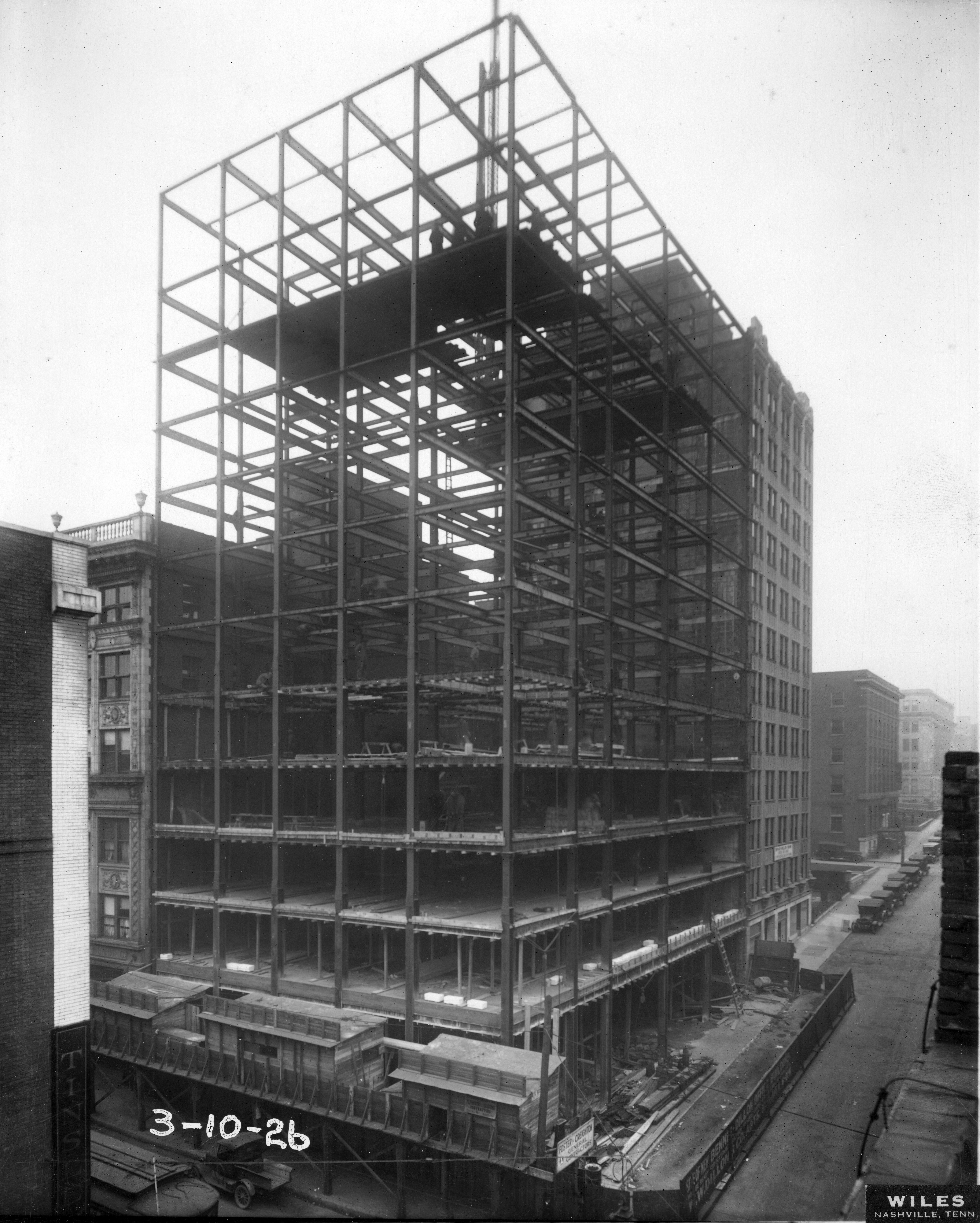 The Bennie-Dillon Building at the corner of 7th and Church under construction, March 10th, 1926
